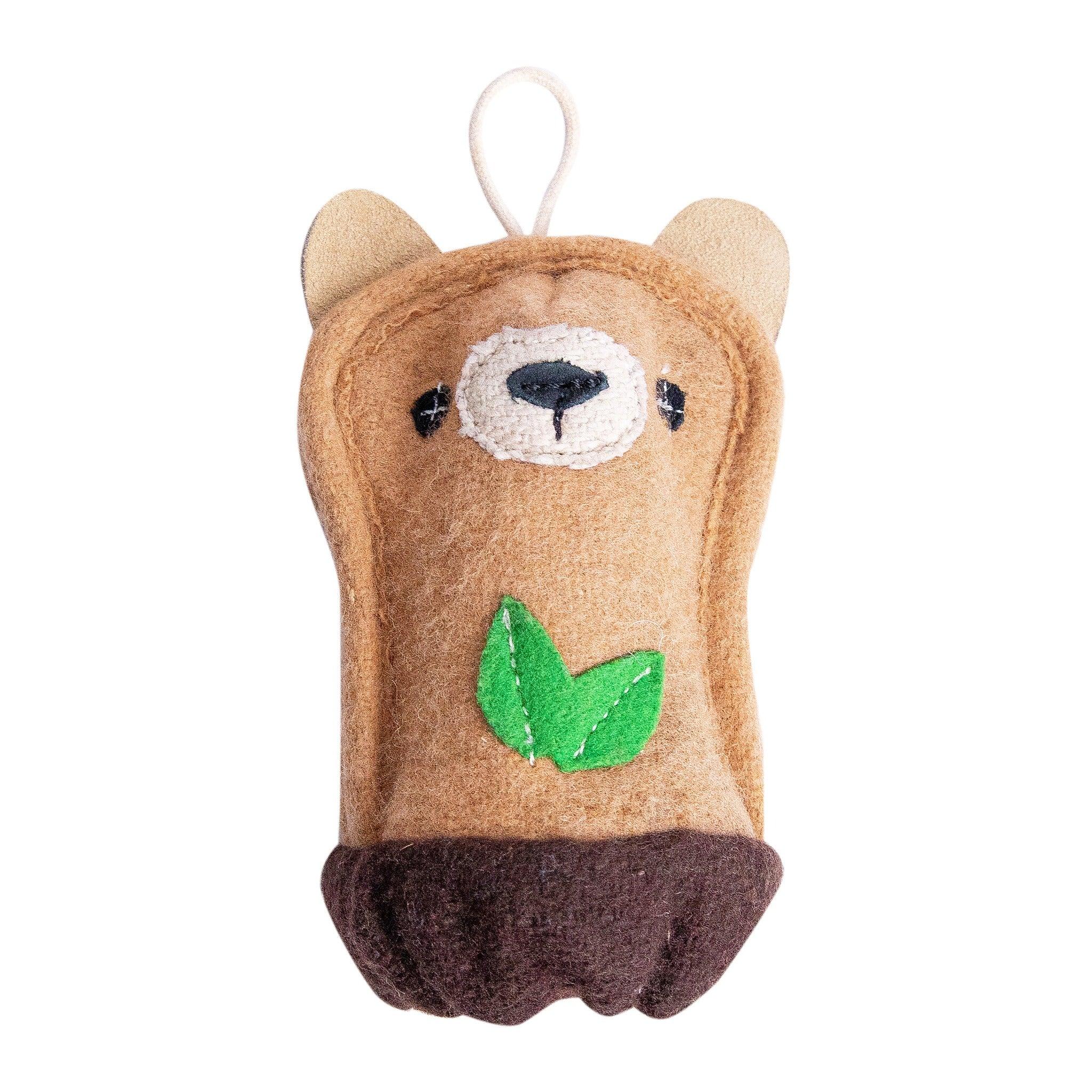 Close-Up of Fuzzy Bear Wooly Toy – Eco-Friendly Wool Dog Toy