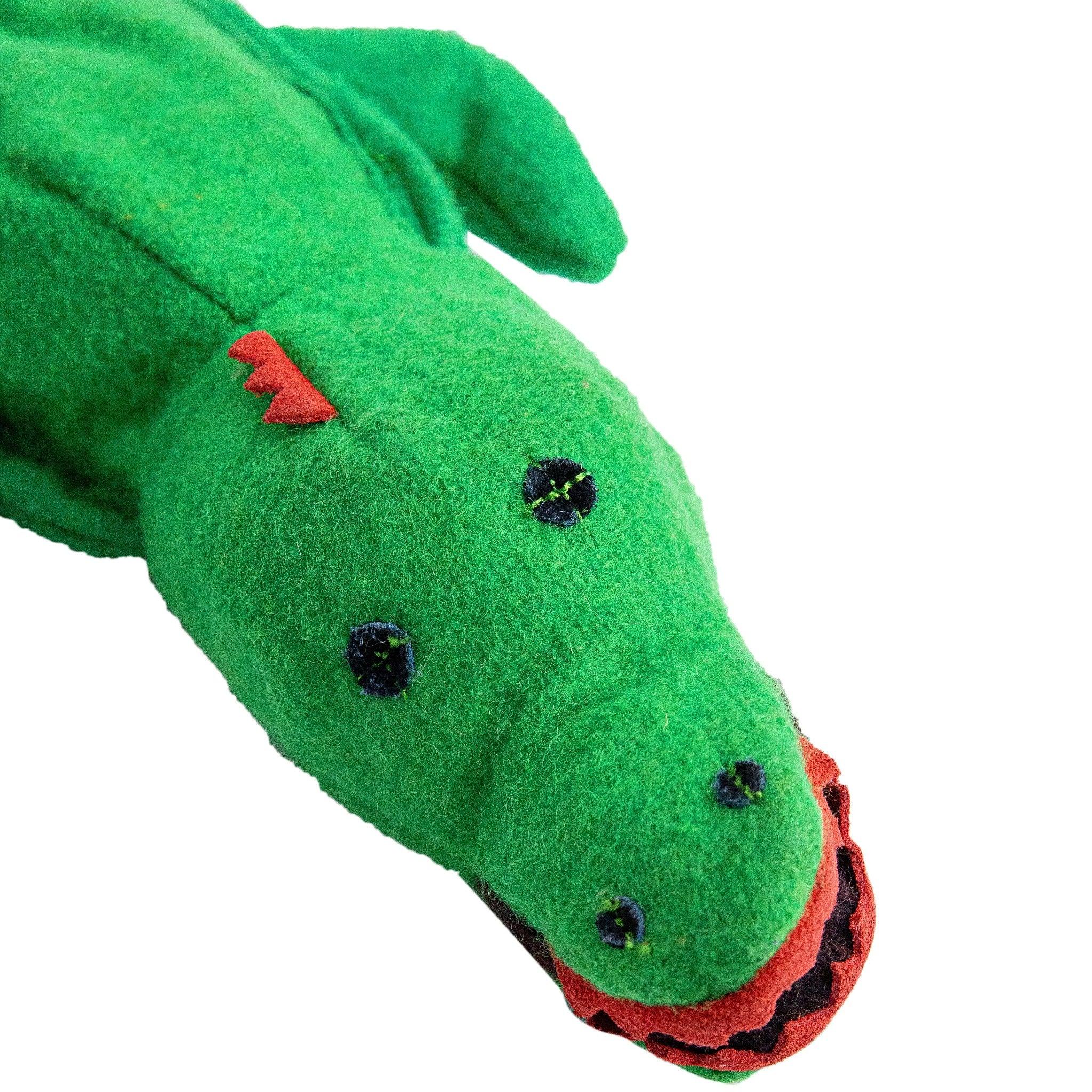 Close-Up of Wooly Crinkle Crocodile – Recycled, Durable Dog Toy